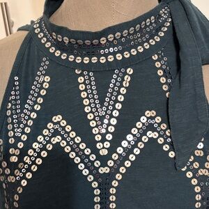 Free People Teal Halter Tank Top with Silver Sequins